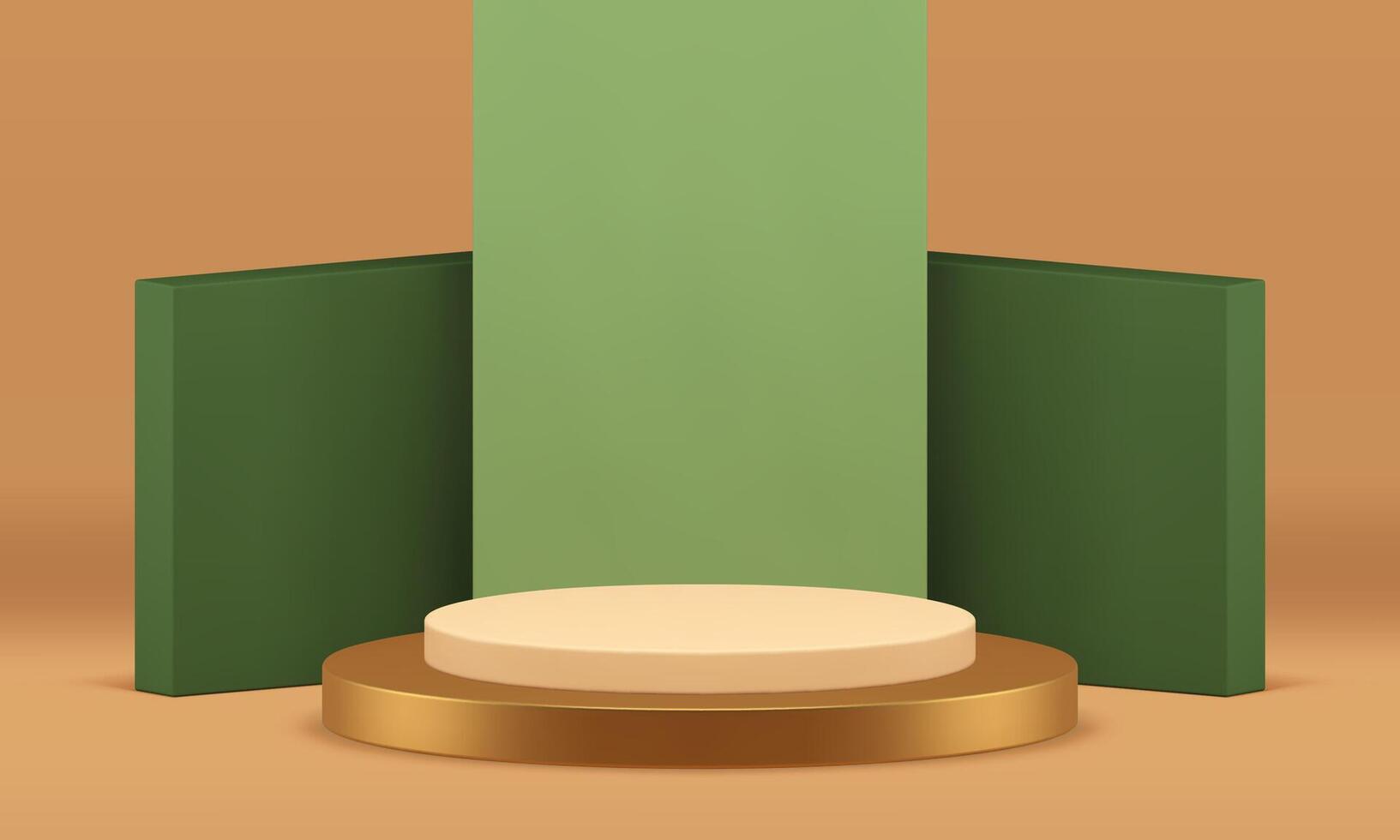 3d golden beige podium pedestal mock up for luxury product show presentation realistic vector