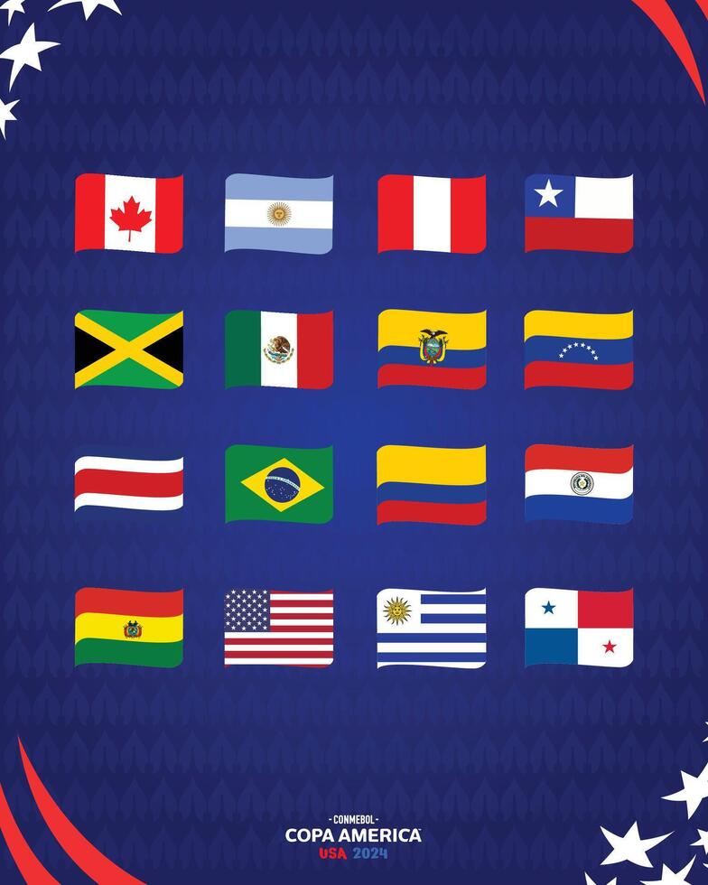 Conmebol Copa America USA 2024 Flags Ribbon With Official Symbol Logo Abstract Design American Football final illustration vector