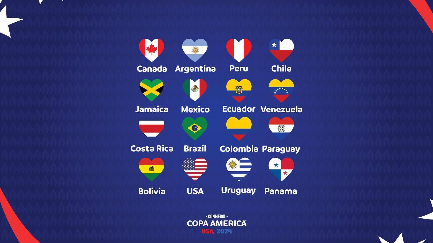 Conmebol Copa America USA 2024 Flags Heart With Official Logo Symbol