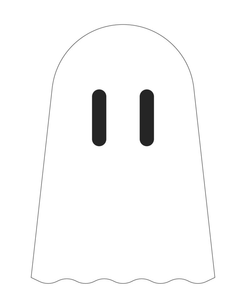 Cute spooky ghost black and white 2D line cartoon character. Halloween party guest in spirit costume isolated outline personage. Creature of other side monochromatic flat spot illustration vector