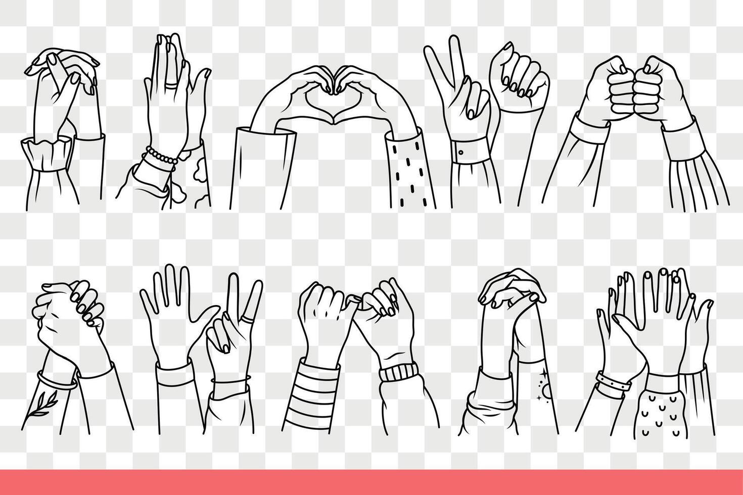 Hands loving couples together showing gestures of love and romance or handshake. Hand drawn doodle vector