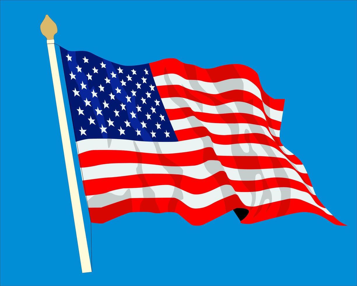 illustration of the United States flag flying with a blue background vector