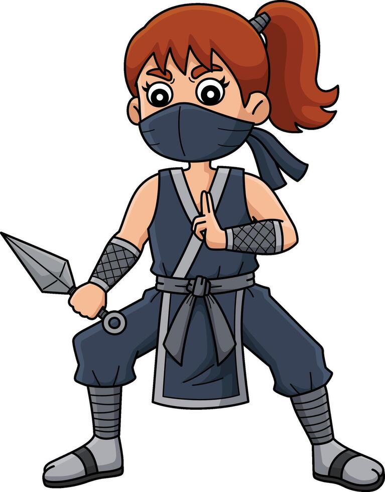 Ninja Kunoichi with Kunai Cartoon Colored Clipart vector