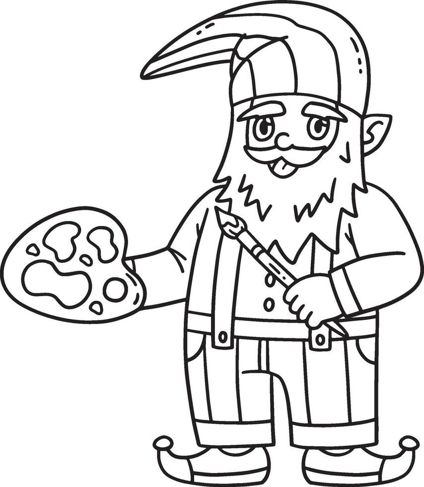Gnome Painting Isolated Coloring Page for Kids vector