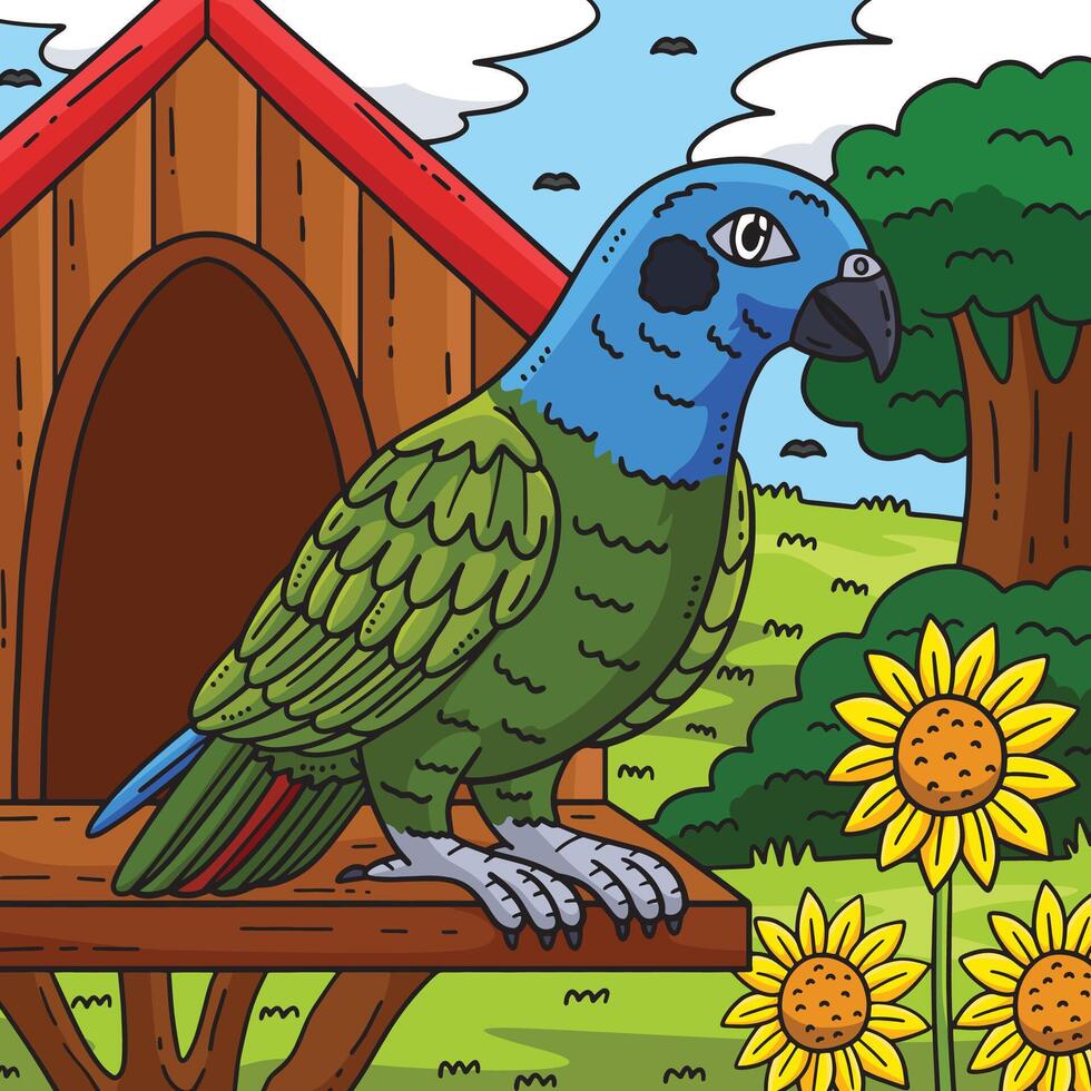 Pionus Parrot Bird Colored Cartoon Illustration vector