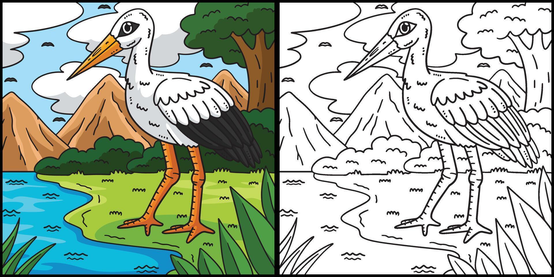 White Stork Bird Coloring Page Illustration vector