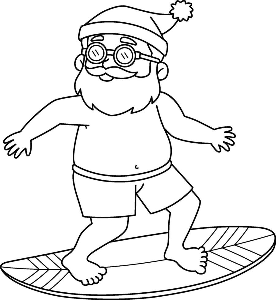 Christmas in July Santa Surfing Isolated Coloring vector