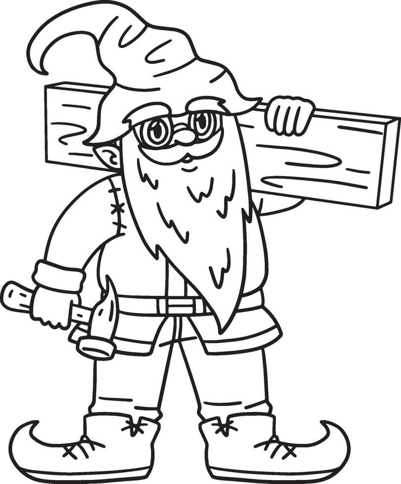 Gnome Carpenter Isolated Coloring Page for Kids vector