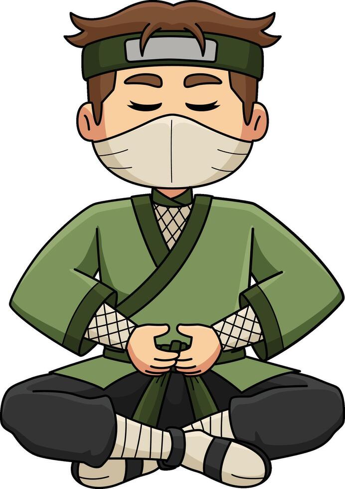 Ninja Meditating Cartoon Colored Clipart vector