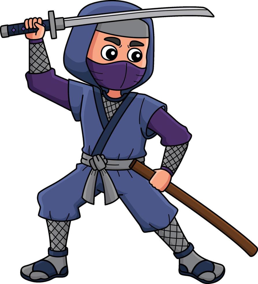 Ninja with a Katana and Sheath Cartoon Clipart vector