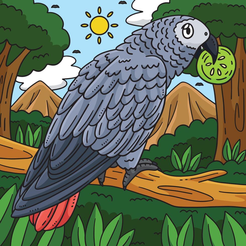 African Grey Parrot Bird Colored Cartoon vector