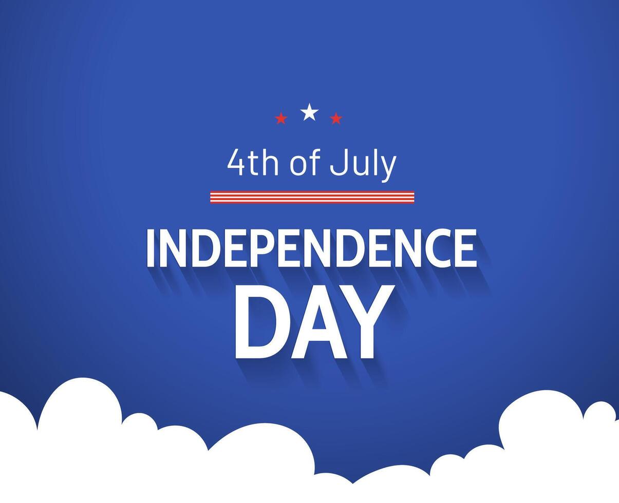 4th of July. USA Independence Day celebration banner design with text on blue background and clouds vector