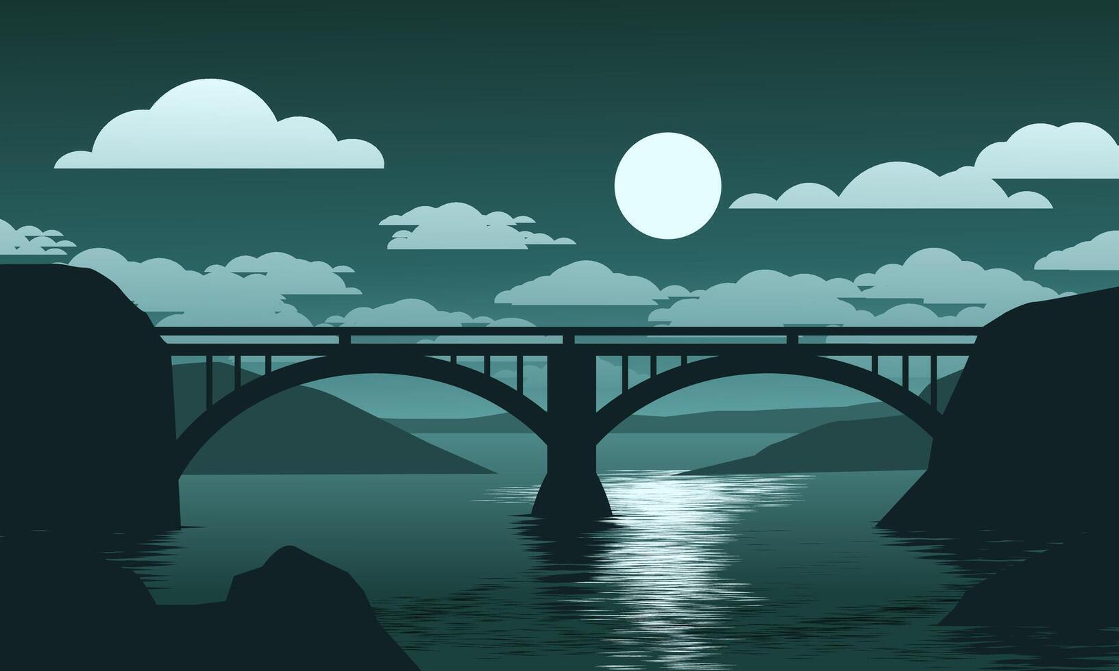 Full moon over the bridge. night landscape vector