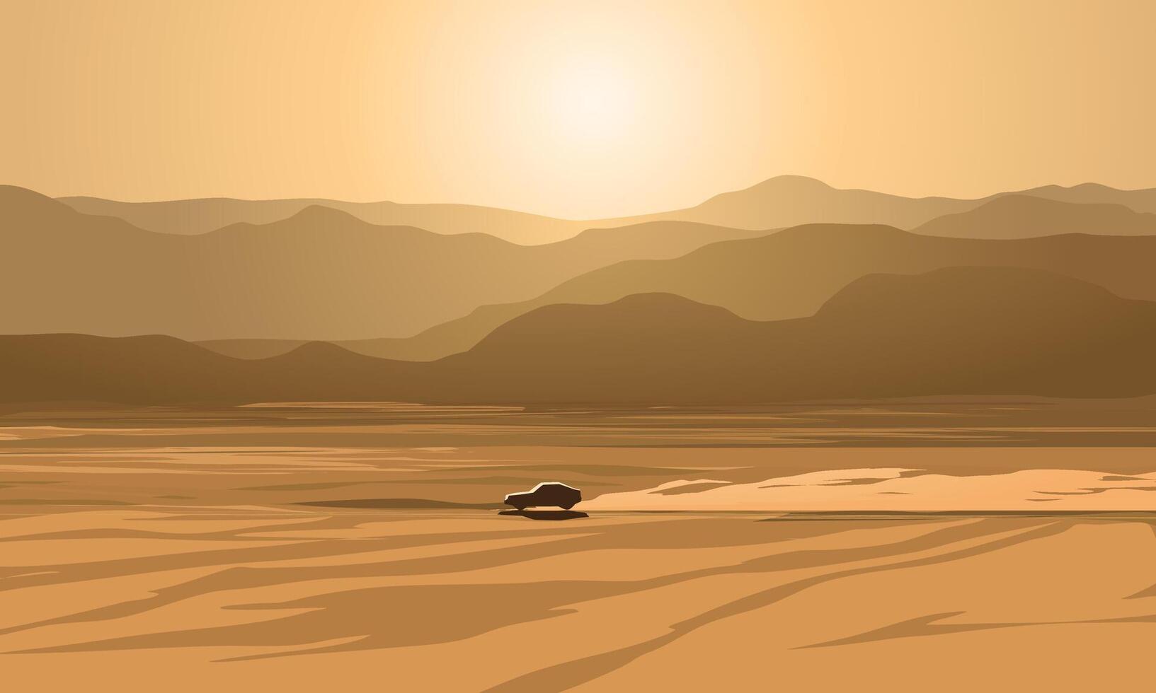 A car running through desert with dust trail vector