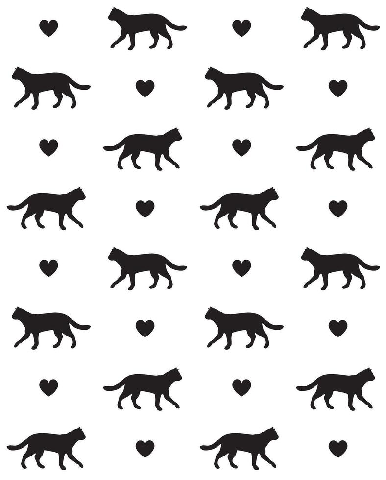 Seamless pattern of cat and heart vector