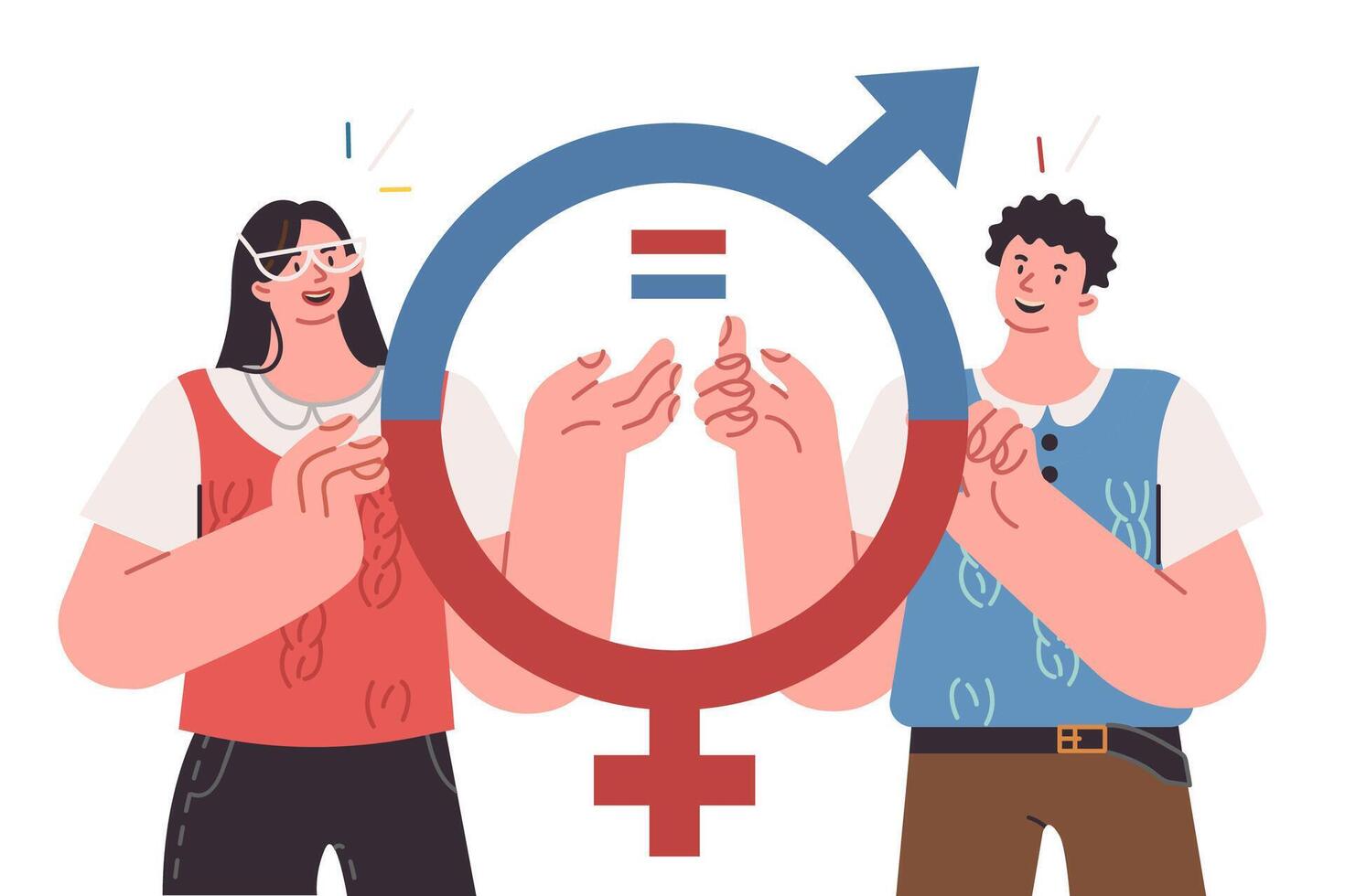 People choose gender equality and non-discrimination, stand near connected gender logo vector