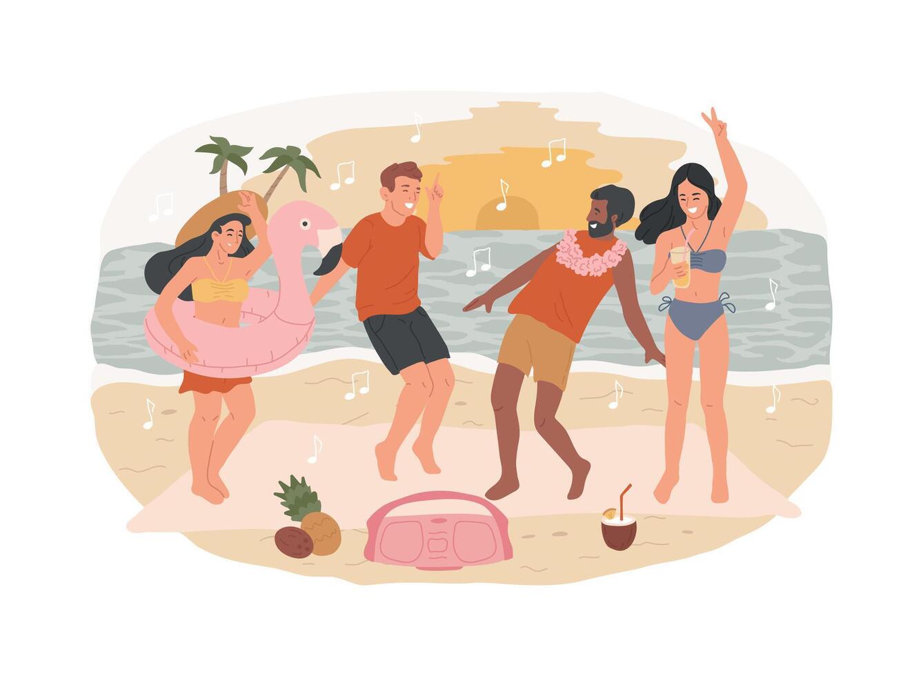 Beach party isolated concept illustration. vector