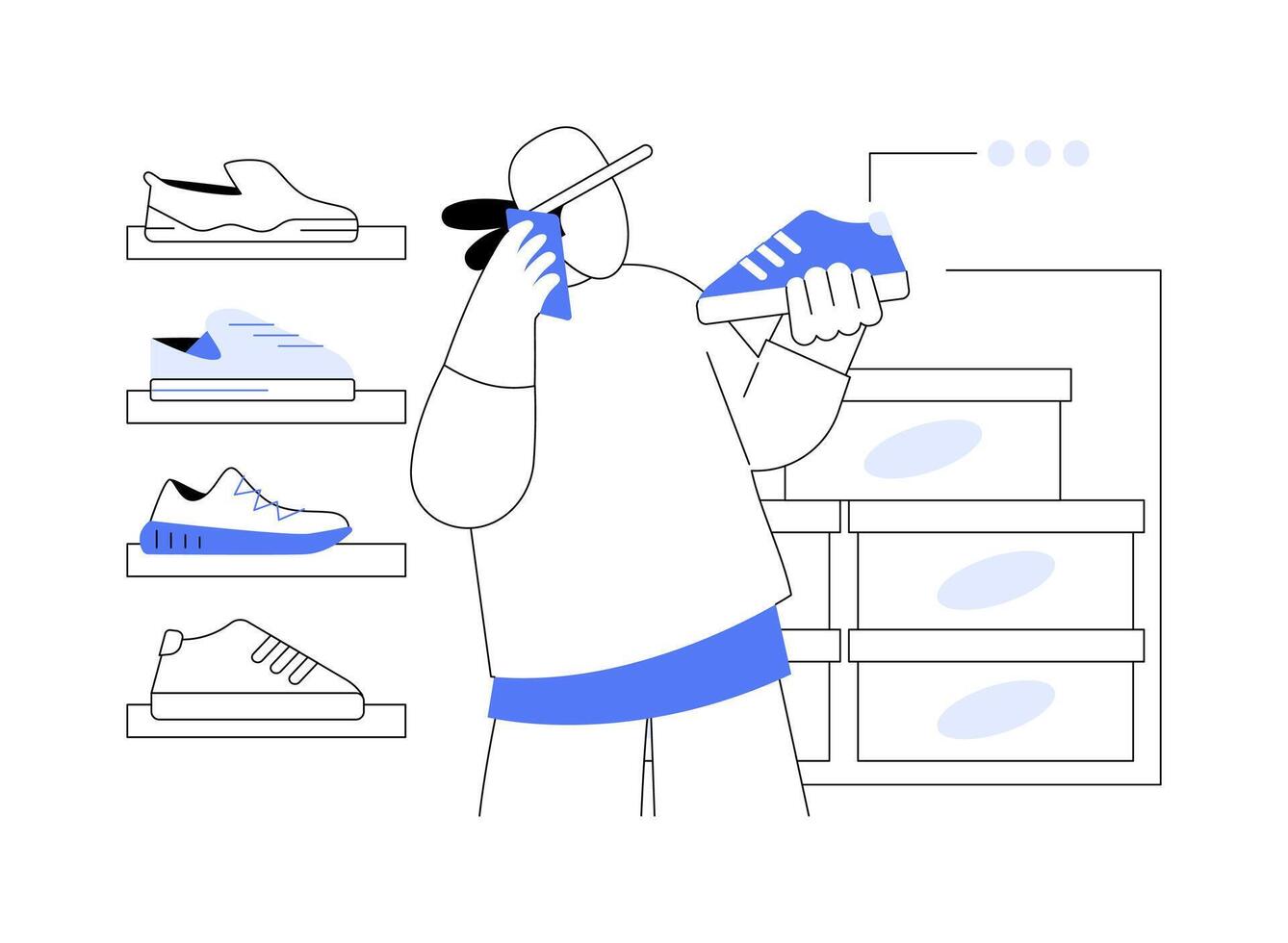 Shoe shop isolated cartoon illustrations. vector