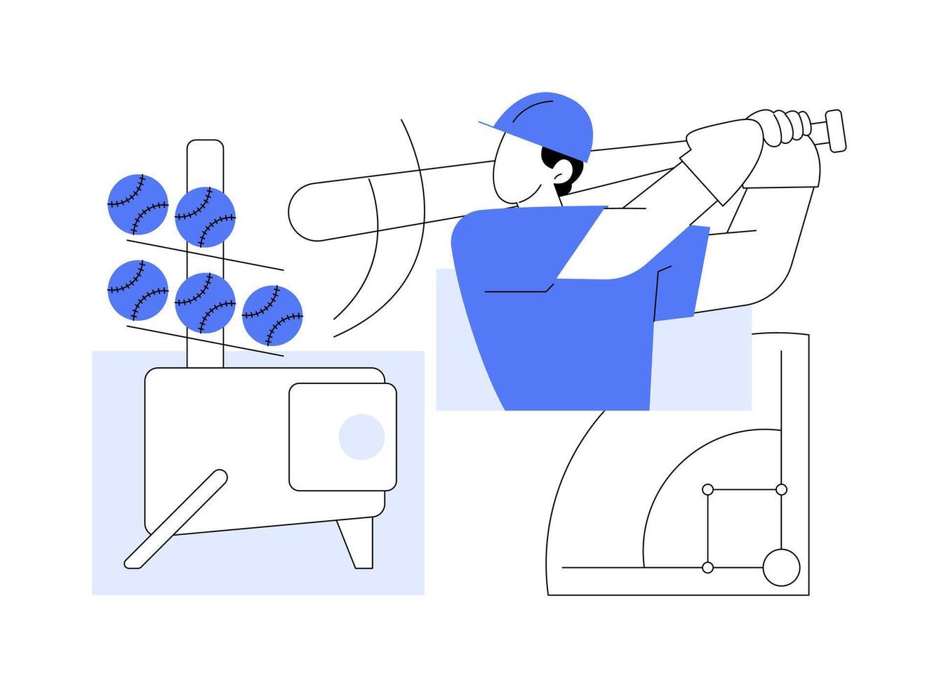 Pitching machine isolated cartoon illustrations. vector