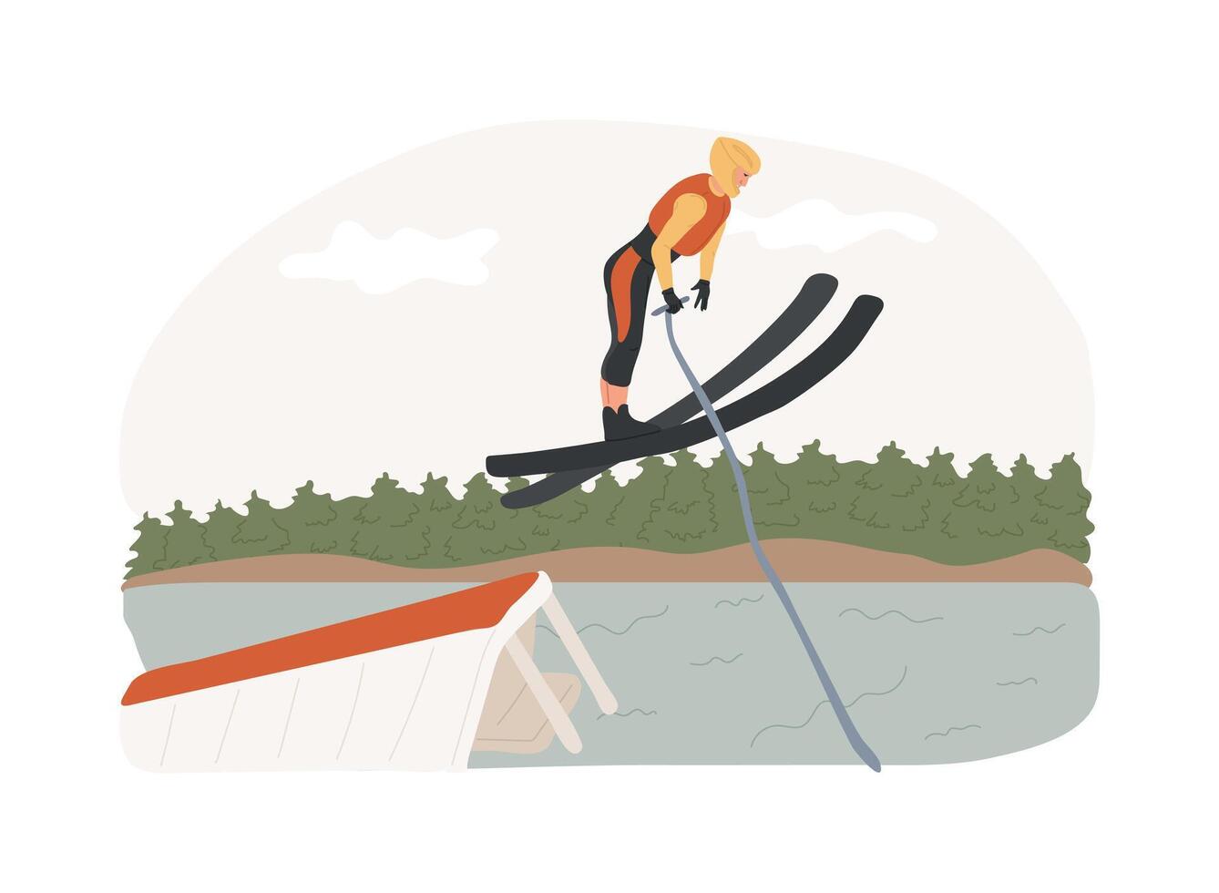 Water skiing isolated concept illustration. vector
