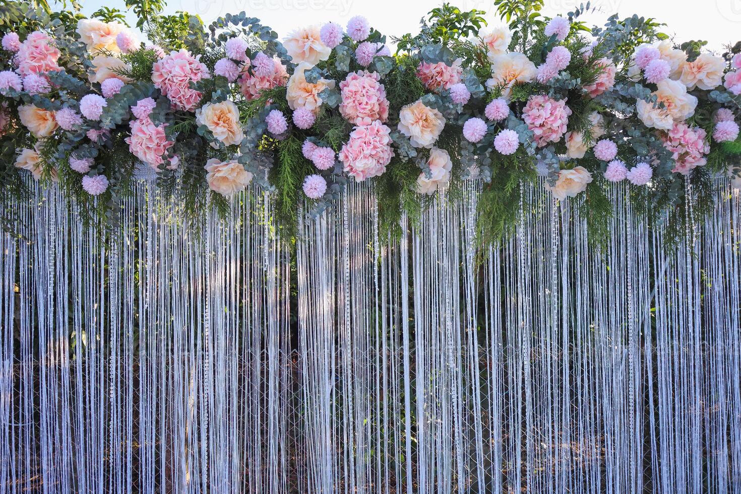 backdrop of beautifully arranged flower and bright colors is backdrop for flower in beautifully arranged garden at flower festival. Beautiful colorful background with Copy Space for inserting text. photo