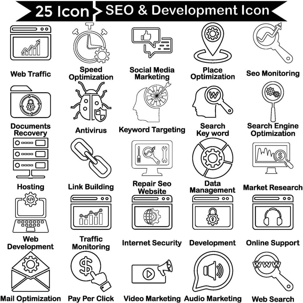 SEO and Development Line Icon Set vector