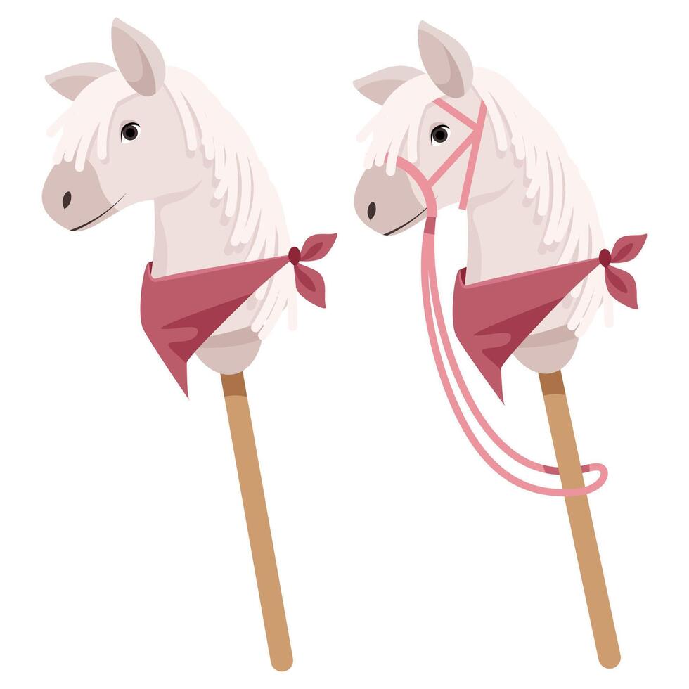 Set of two toy horse heads for hobbyhorsing vector