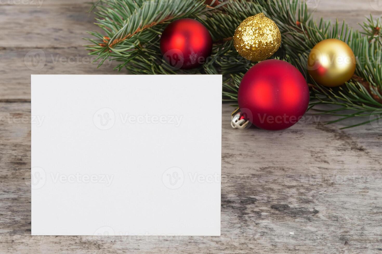 Beautiful Mockup White Card with Christmas Ornaments, A Festive Touch for Your Holiday Greetings photo