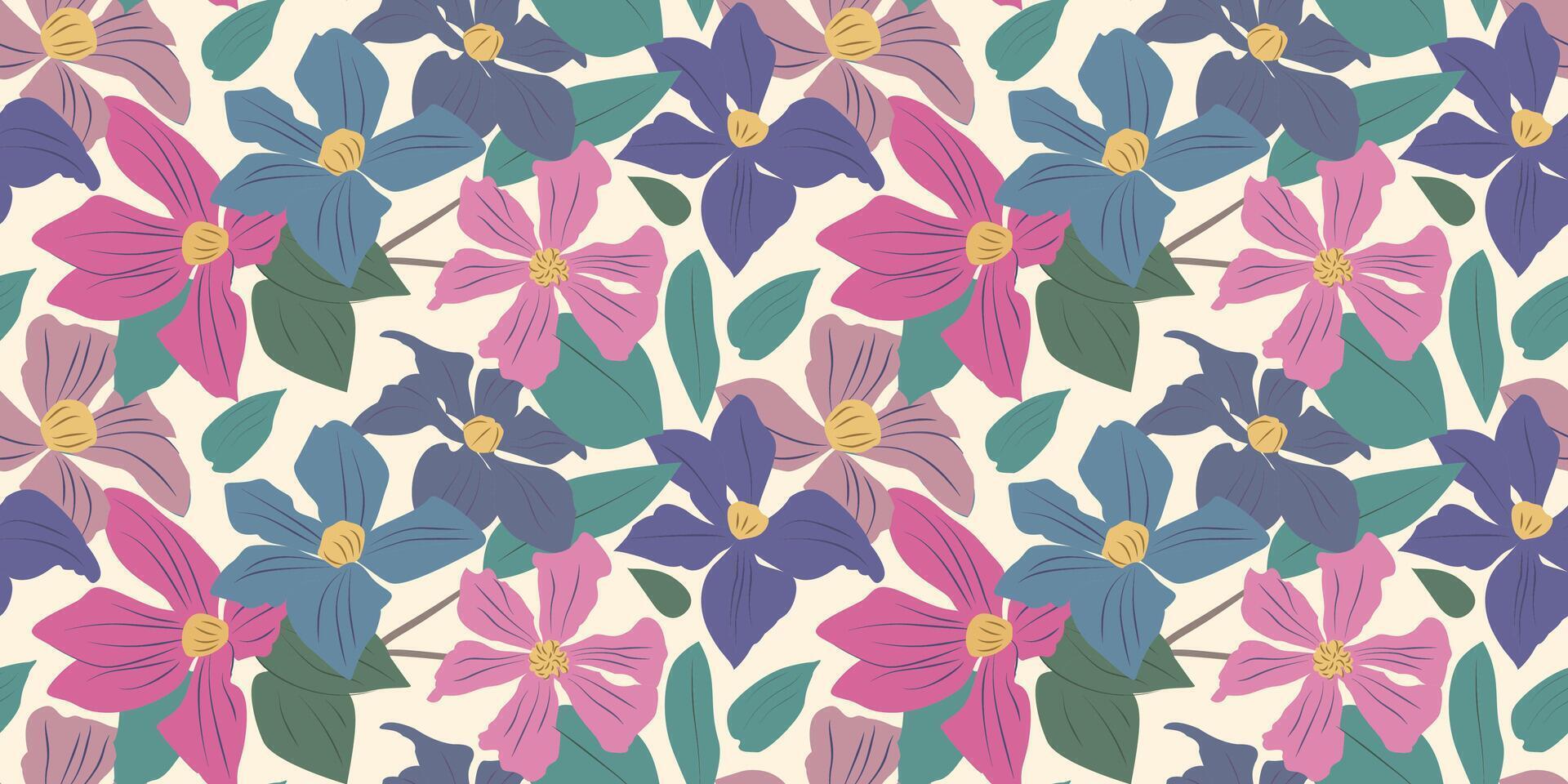 Pattern with clematics flowers vector