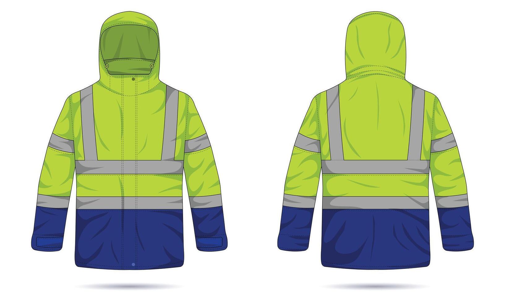 Hi Vis hooded jacket mockup front and back view vector