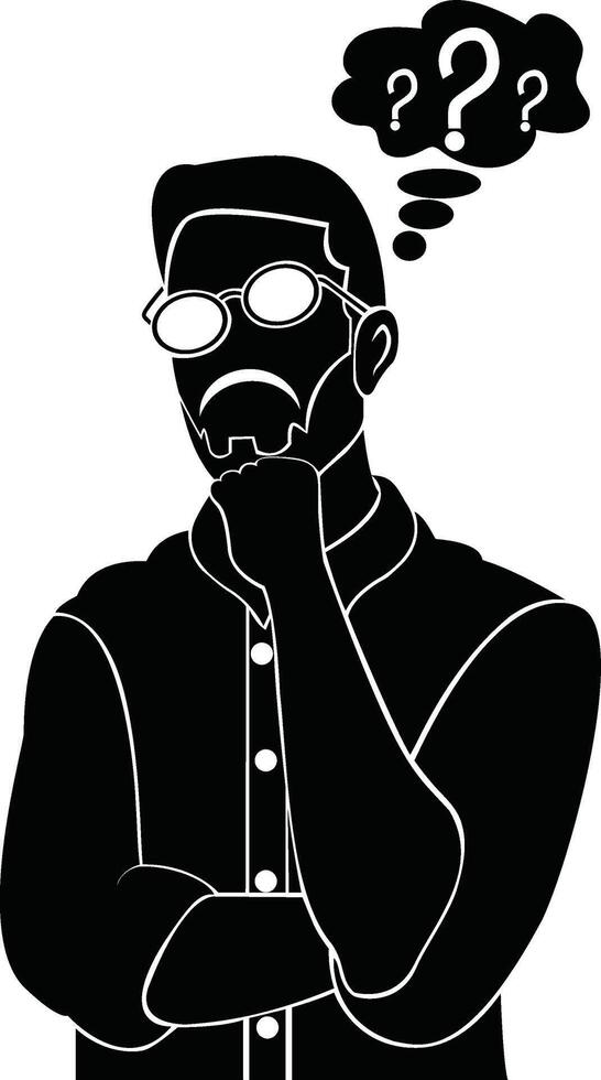 Man is thinking. Question mark. illustration in cartoon style vector