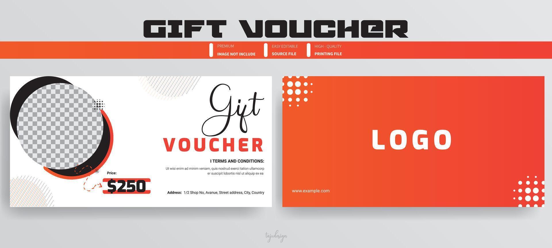 Premium Gift Voucher Design Template. Discount Voucher for promotion, Delicious Food marking, Gift Voucher Template Promotion Sale discount, Orange and white background, illustration vector