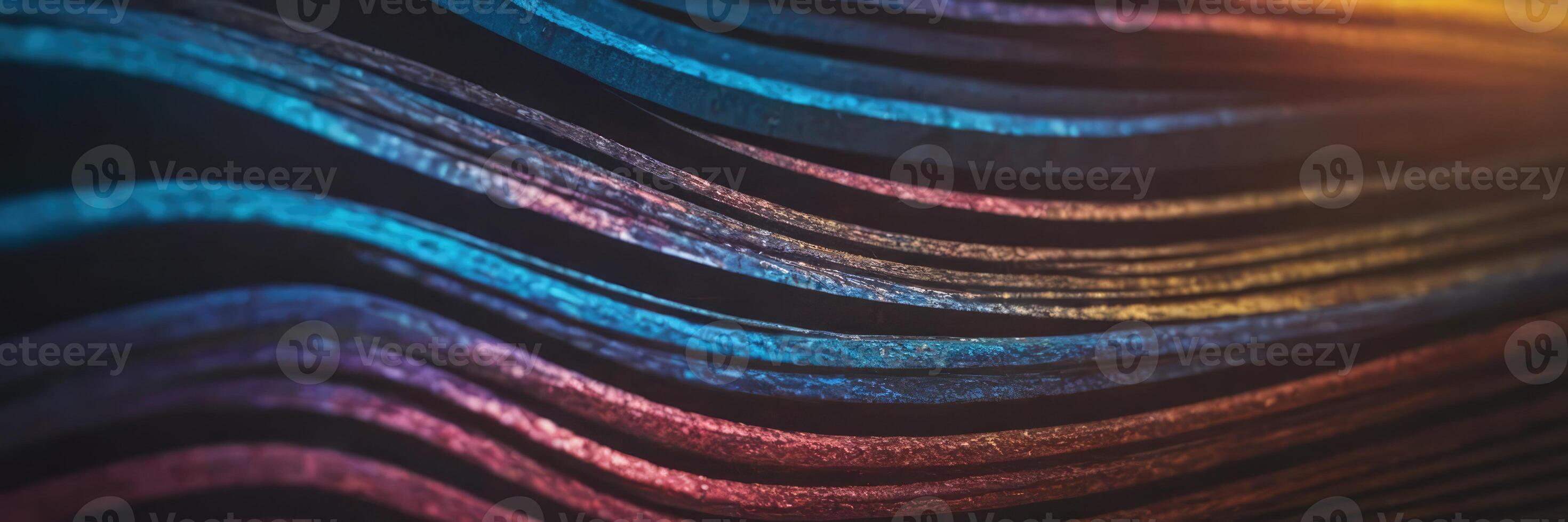 Textured metallic threads in multicolored light. Abstract patterns. photo