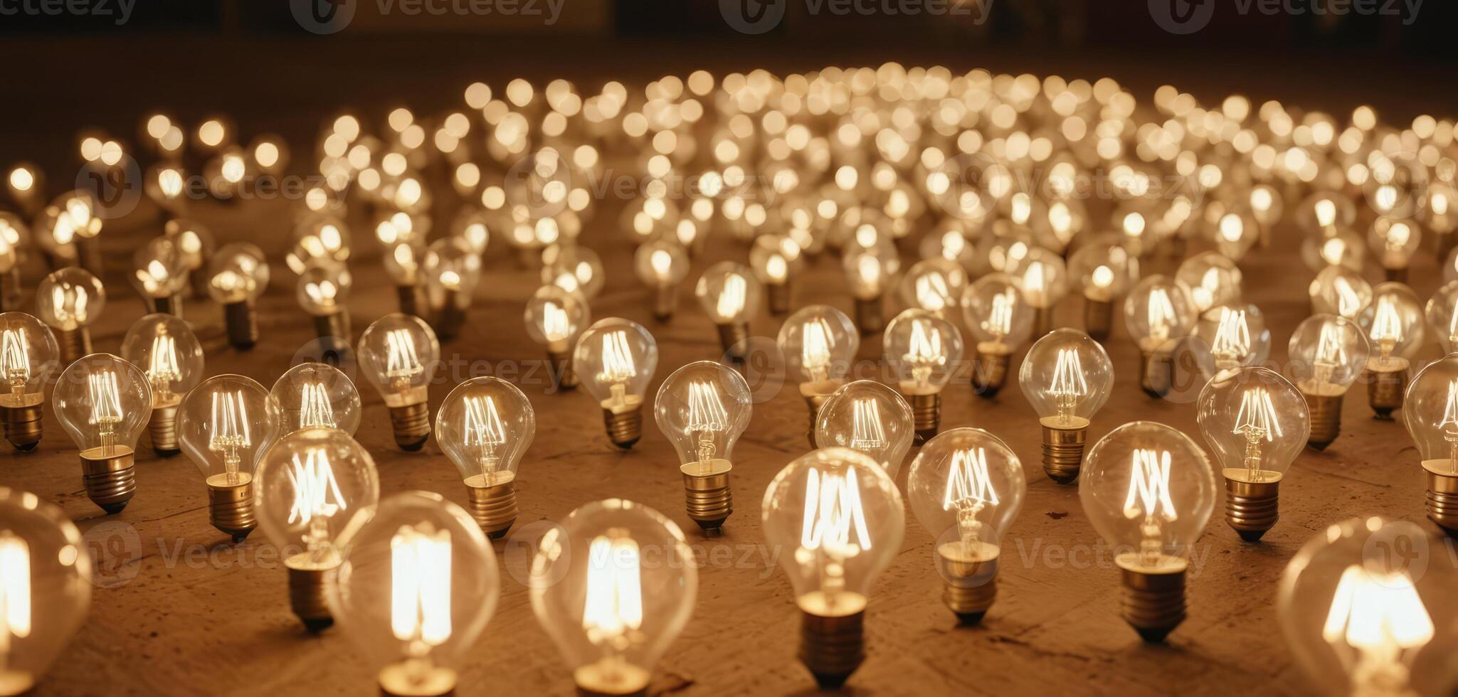 Lots of light bulbs scattered on the floor and glowing on their own. photo