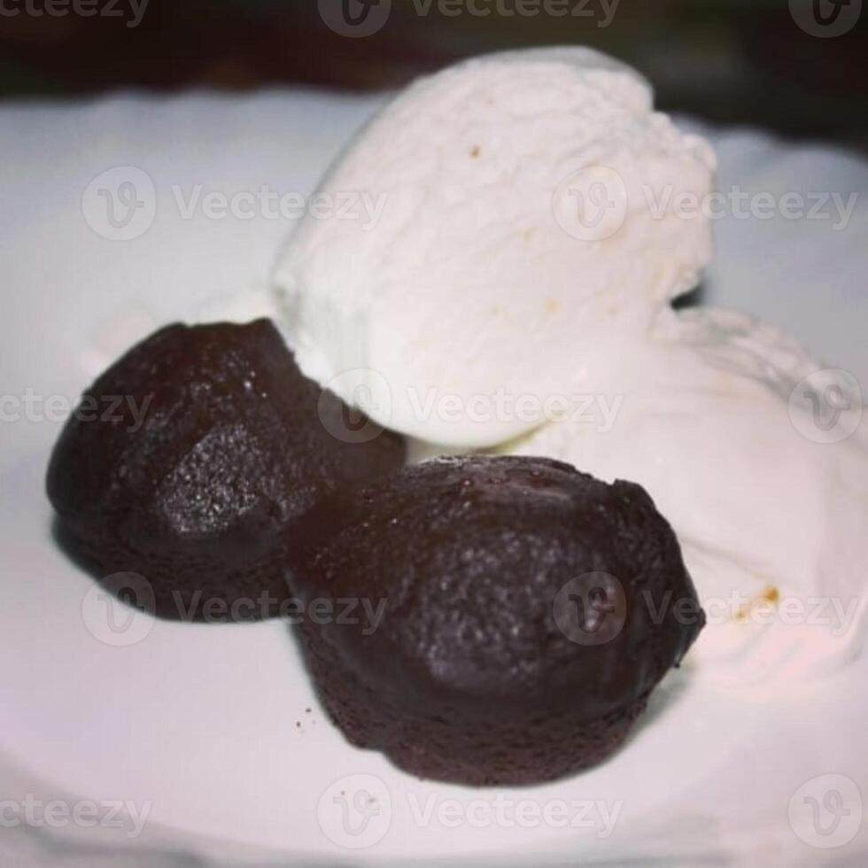 Ice cream is a frozen dessert typically made from milk or cream that has been flavored with a sweetener. photo