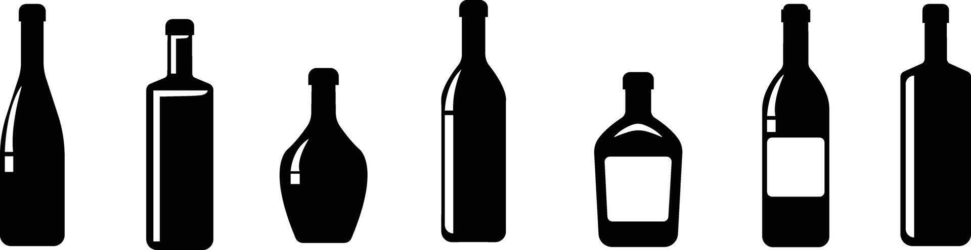 Wine bottle icon in flat set. Shape of traditional glass bottle of still wine isolated on for apps, website Glass Bottle Types Alcohol Beverage Bar Drink Concept. vector