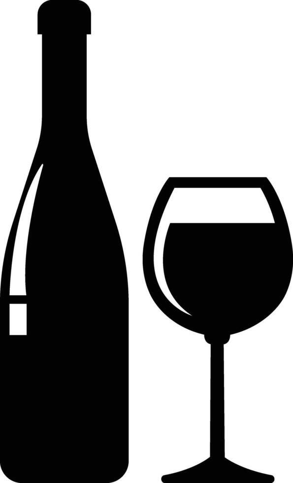 Wine bottle and glass icon in flat set. isolated on Shape of traditional glass bottle of still wine Types Alcohol Beverage Bar Drink Concept for apps, website vector