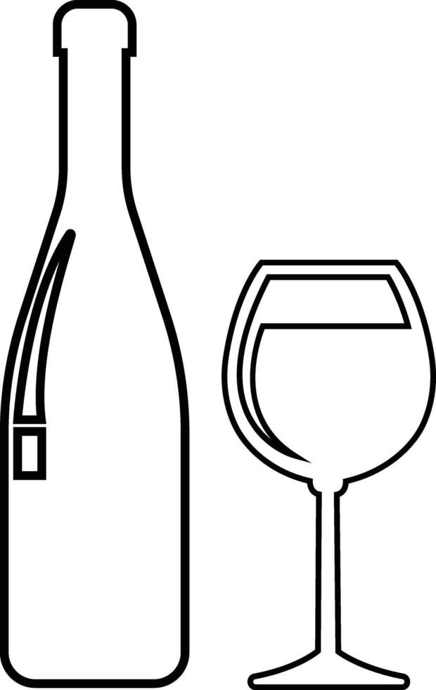 Wine bottle and glass icon in line set. isolated on Shape of traditional glass bottle of still wine Types Alcohol Beverage Bar Drink Concept for apps, website vector