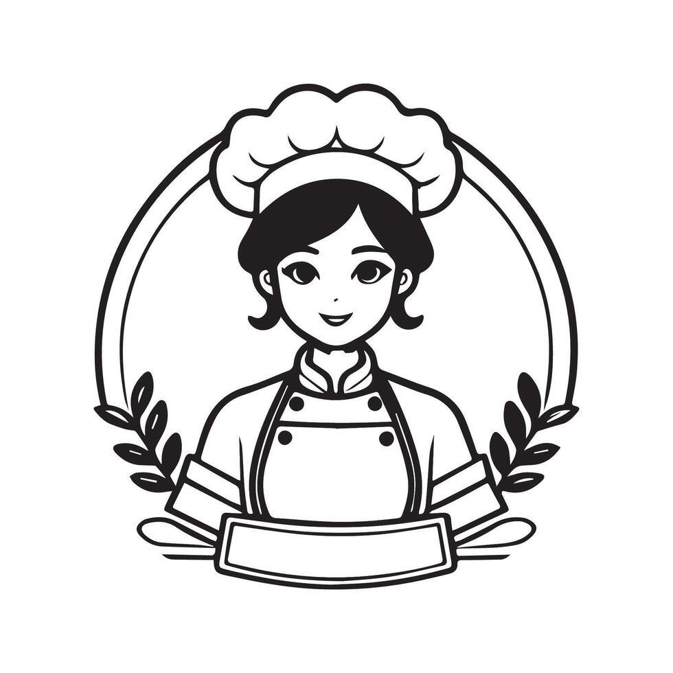 the chef mascot logo is black and white vector