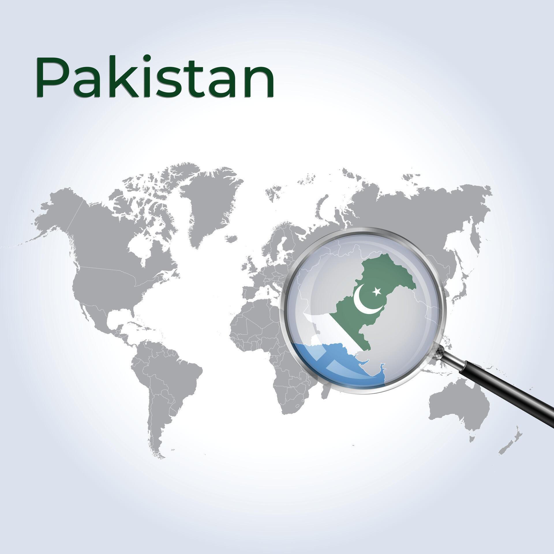 Magnified map Pakistan with the flag of Pakistan enlargement of maps, Art 46024957 Vector Art at