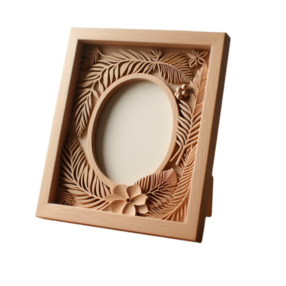 Wooden frame with a flower design isolated from background png
