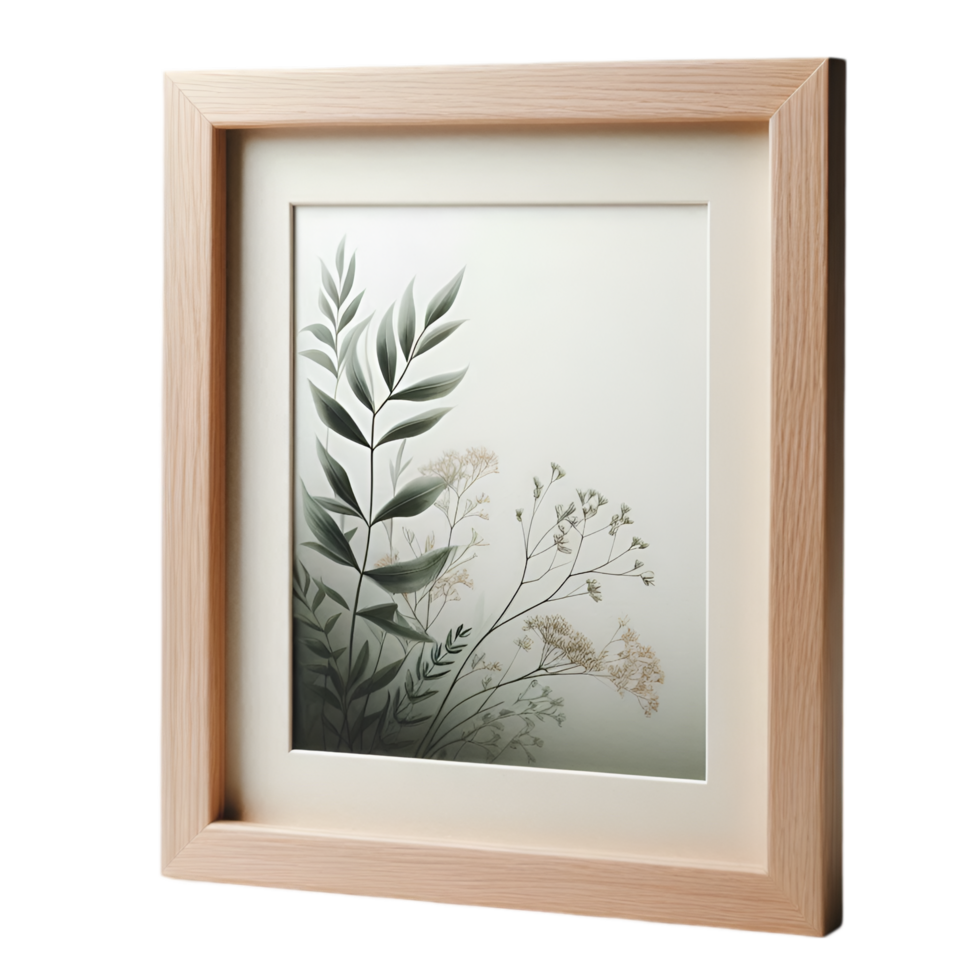 Wooden frame with a plant isolated from background png
