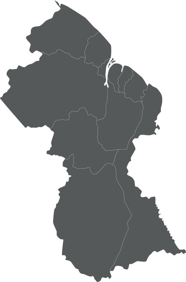 blank map of Guyana with regions and administrative divisions. Editable and clearly labeled layers. vector