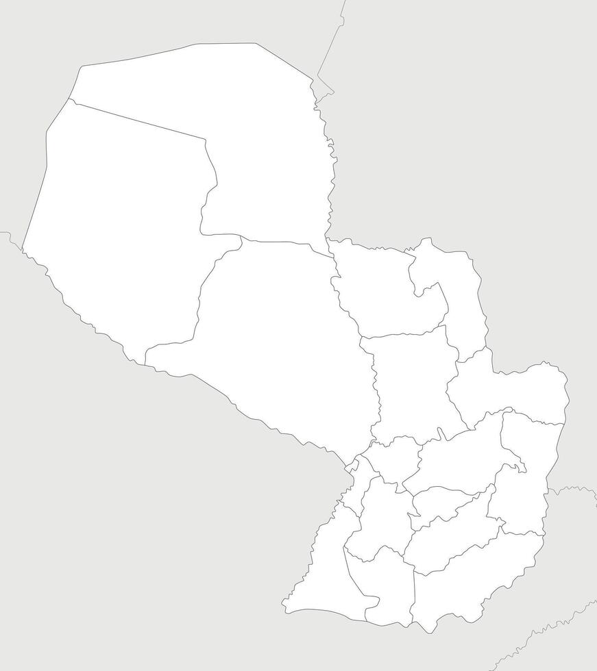 blank map of Paraguay with departments, capital district and administrative divisions, and neighbouring countries. Editable and clearly labeled layers. vector