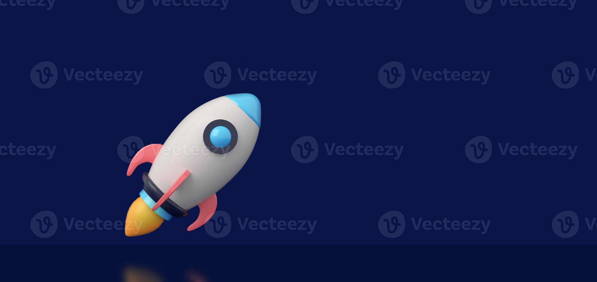 3D Rocket in Space on deep blue background. photo