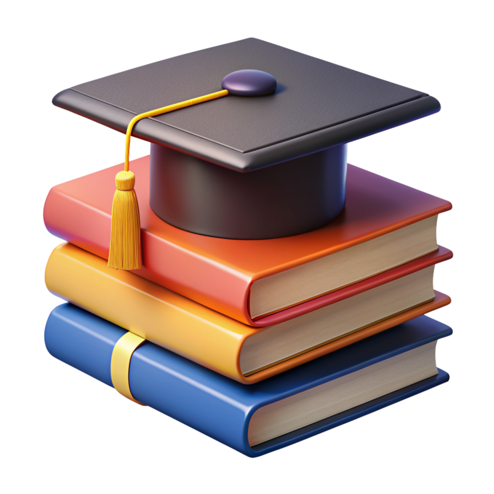 Mortarboard with Stack of Book 3d Object png