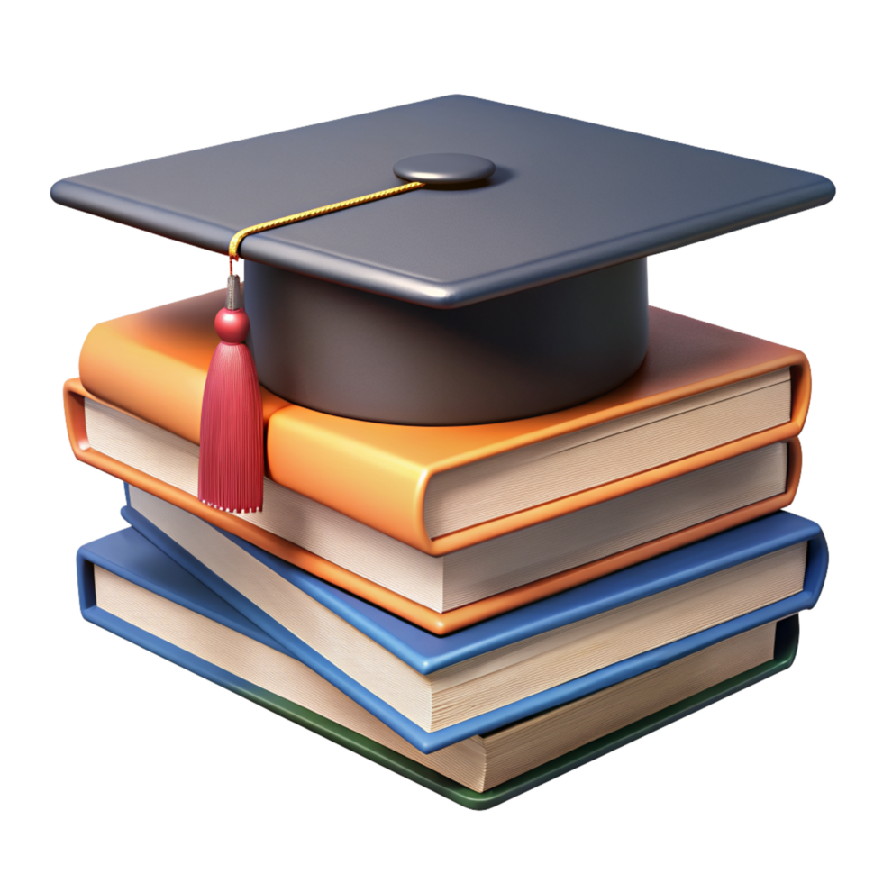 Mortarboard with Stack of Book 3d Image png