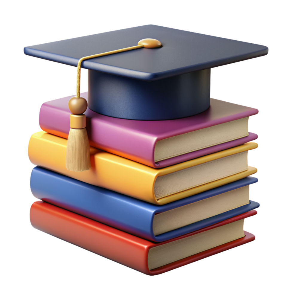 Mortarboard with Stack of Book 3d Design png