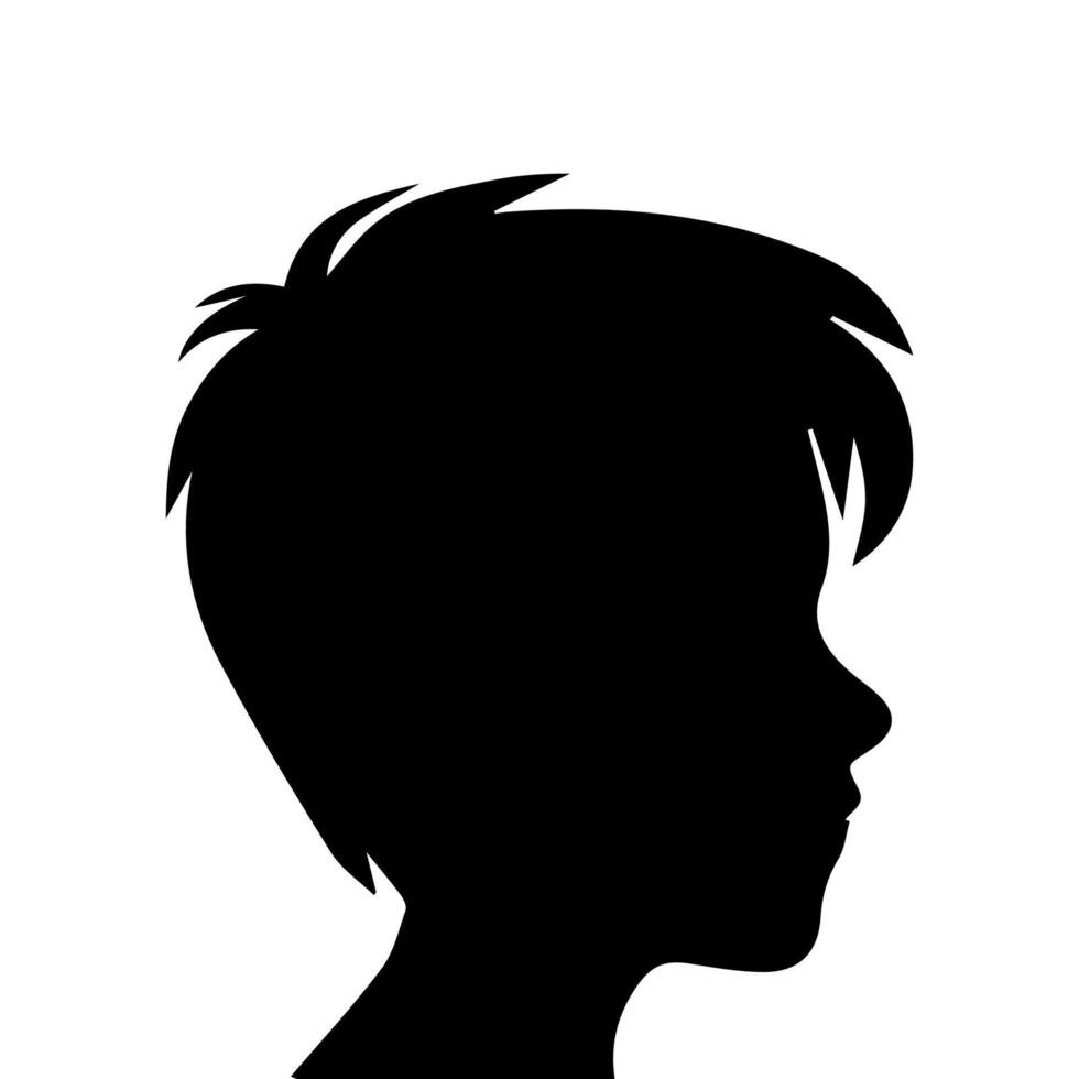 Silhouette of a boy. The side of the child's head. vector