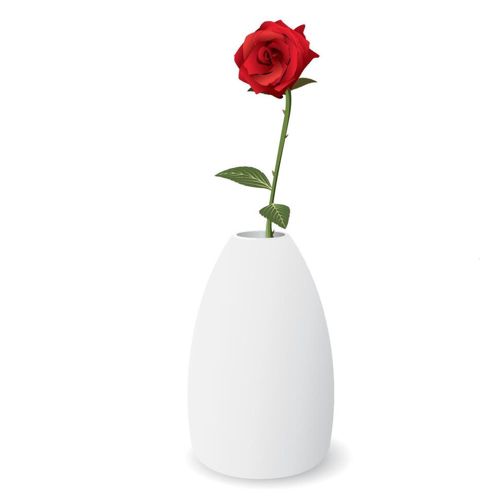 Bouquet of red rose flower in white ceramic vase isolated minimalist graphic illustration. vector